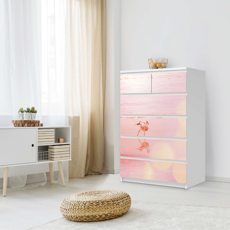 Möbel Klebefolie Mr. Flamingo - IKEA Malm Kommode 6 Schubladen (hoch) - Schlafzimmer