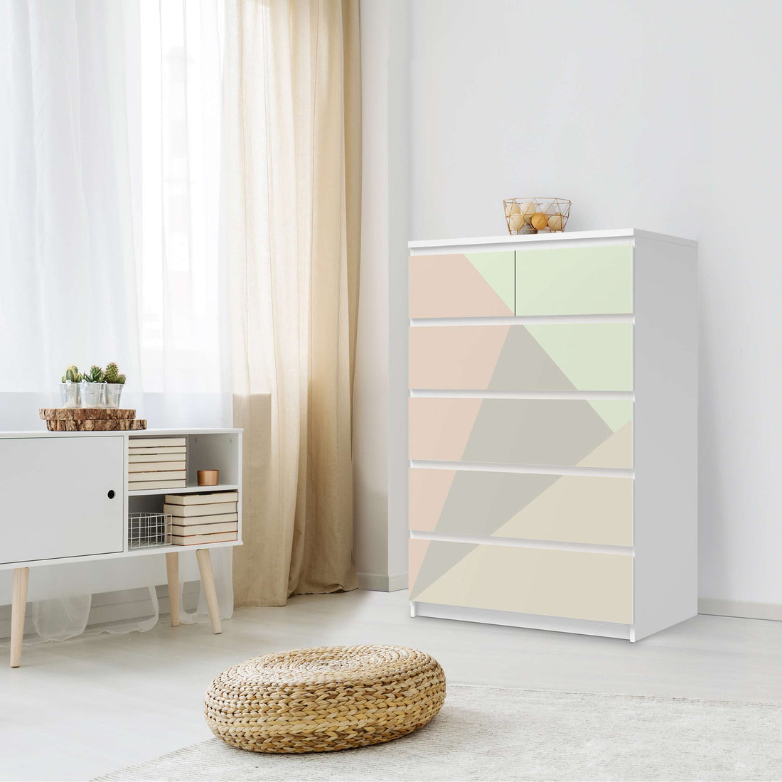 Möbel Klebefolie Pastell Geometrik - IKEA Malm Kommode 6 Schubladen (hoch) - Schlafzimmer