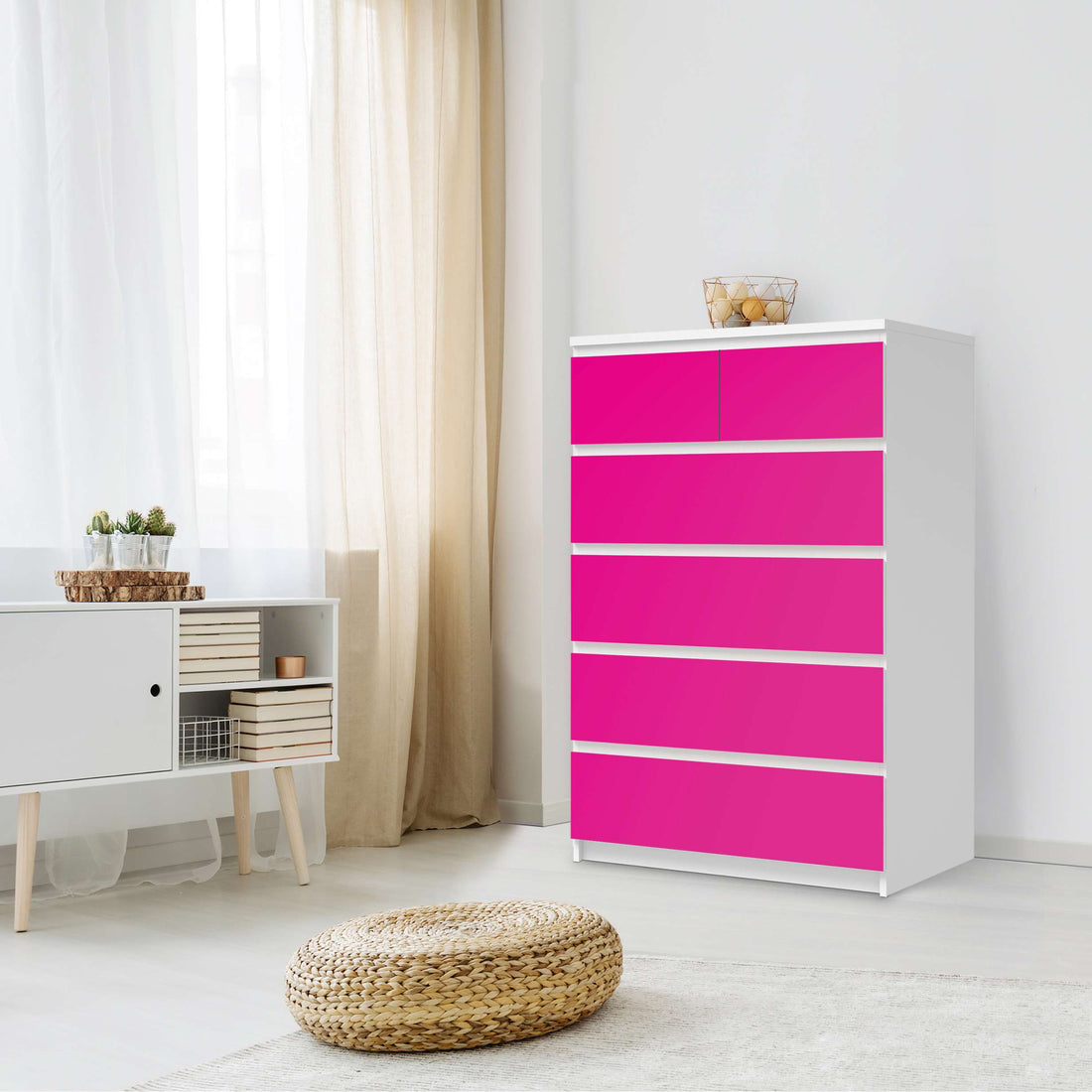 Möbel Klebefolie Pink Dark - IKEA Malm Kommode 6 Schubladen (hoch) - Schlafzimmer