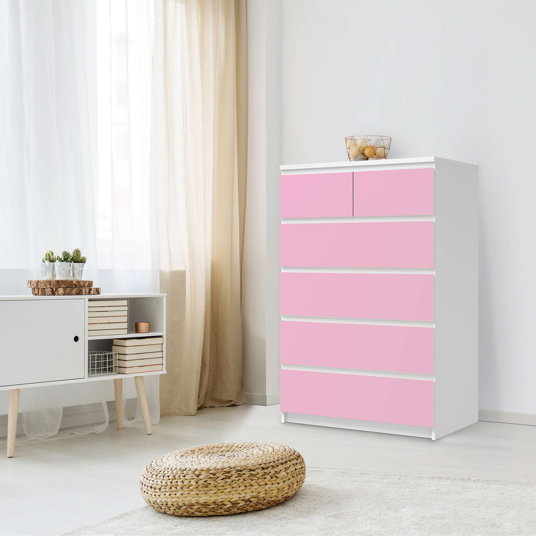 Möbel Klebefolie Pink Light - IKEA Malm Kommode 6 Schubladen (hoch) - Schlafzimmer