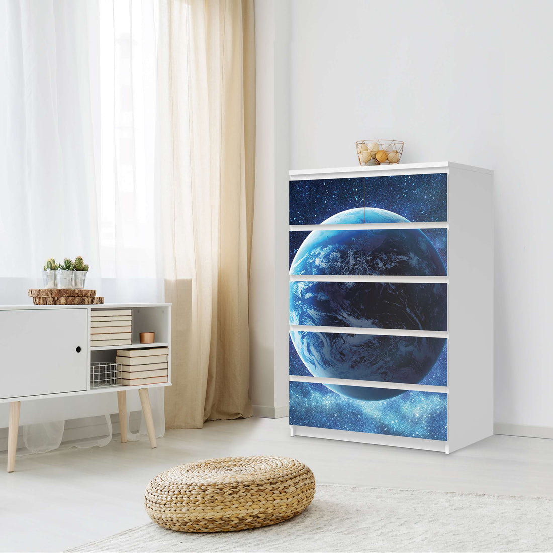 Möbel Klebefolie Planet Blue - IKEA Malm Kommode 6 Schubladen (hoch) - Schlafzimmer