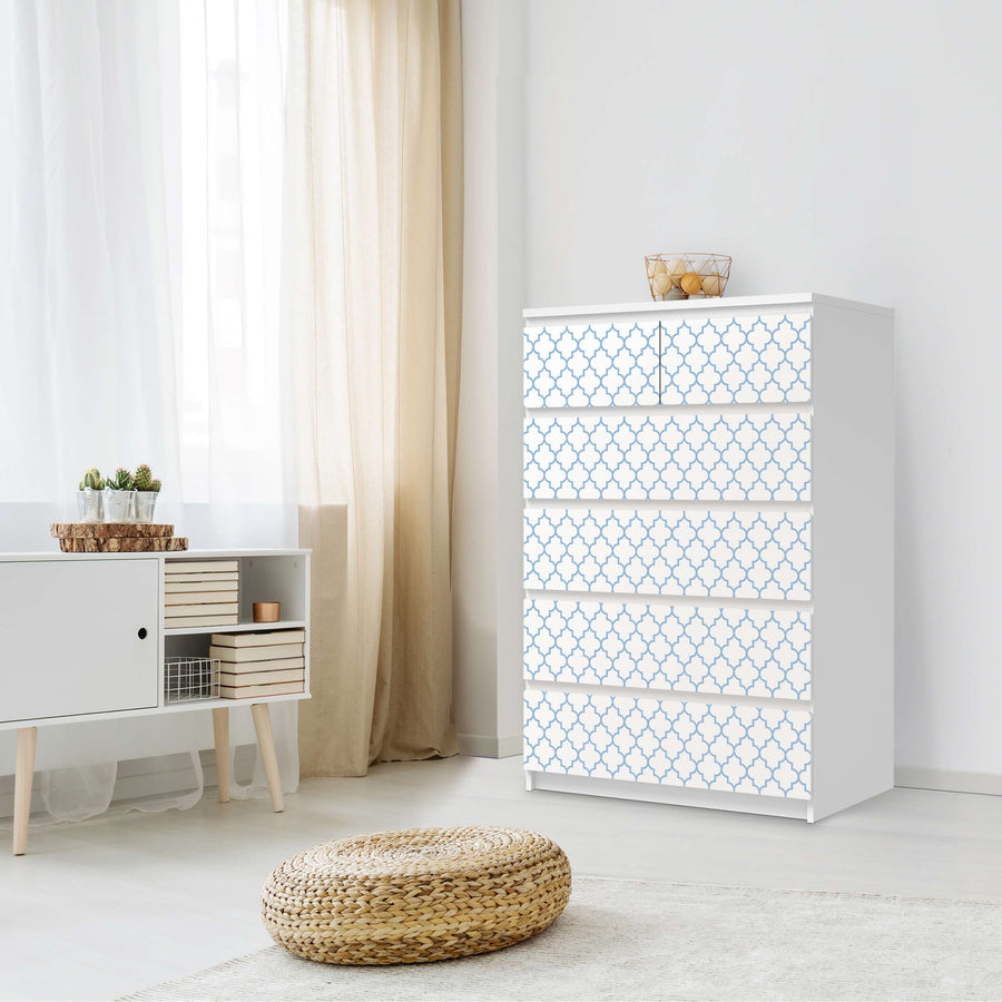 Möbel Klebefolie Retro Pattern - Blau - IKEA Malm Kommode 6 Schubladen (hoch) - Schlafzimmer