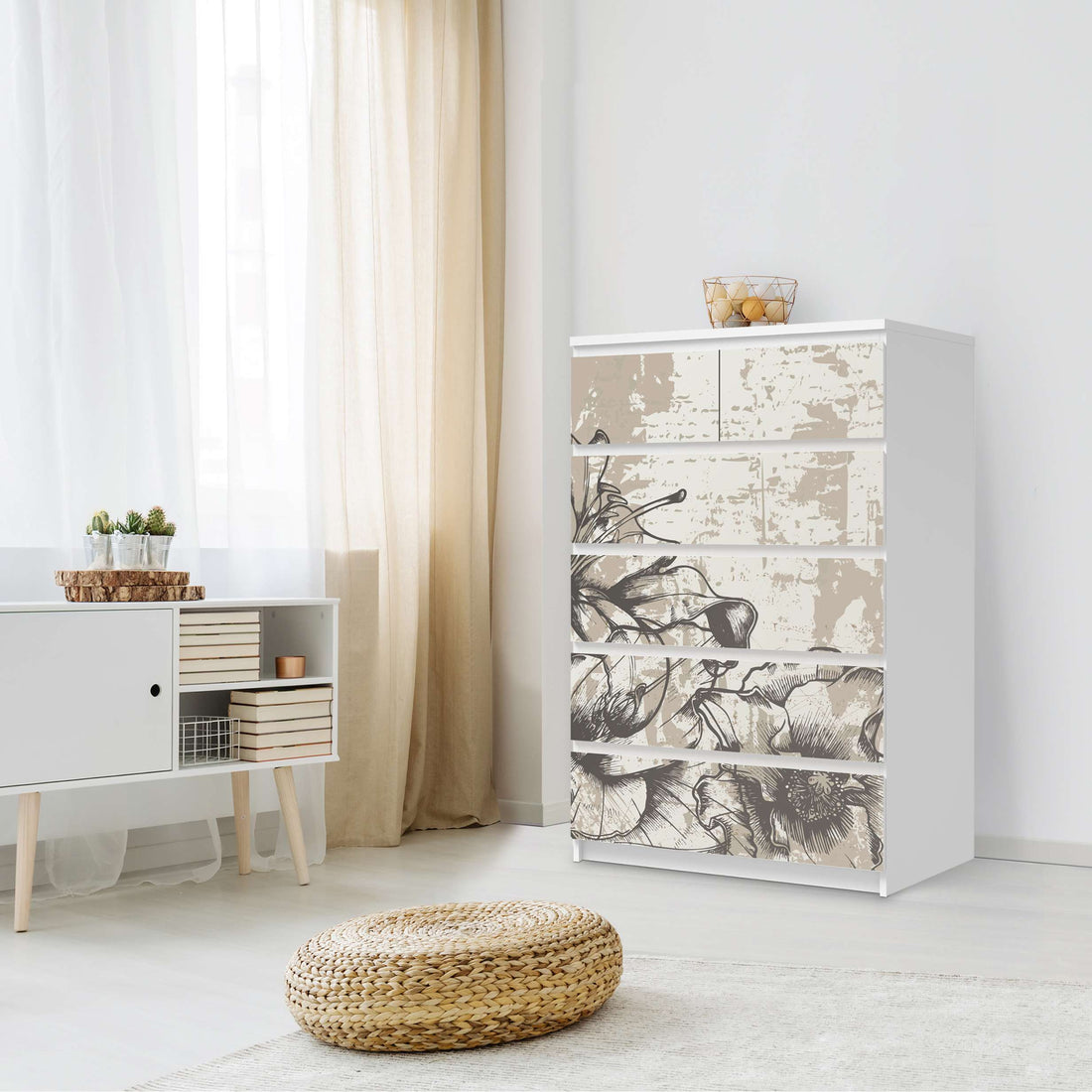 Möbel Klebefolie Styleful Vintage 1 - IKEA Malm Kommode 6 Schubladen (hoch) - Schlafzimmer