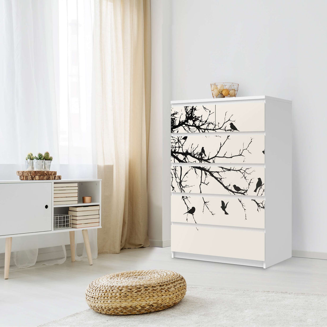 Möbel Klebefolie Tree and Birds 1 - IKEA Malm Kommode 6 Schubladen (hoch) - Schlafzimmer