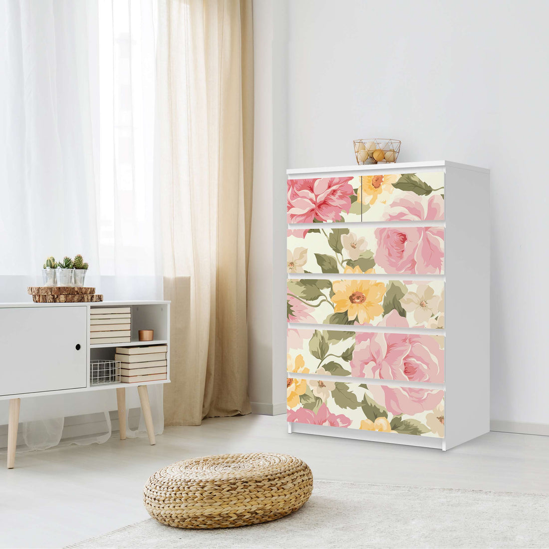 Möbel Klebefolie Vintage Flowers - IKEA Malm Kommode 6 Schubladen (hoch) - Schlafzimmer
