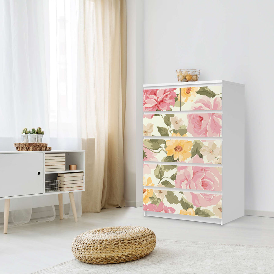 Möbel Klebefolie Vintage Flowers - IKEA Malm Kommode 6 Schubladen (hoch) - Schlafzimmer
