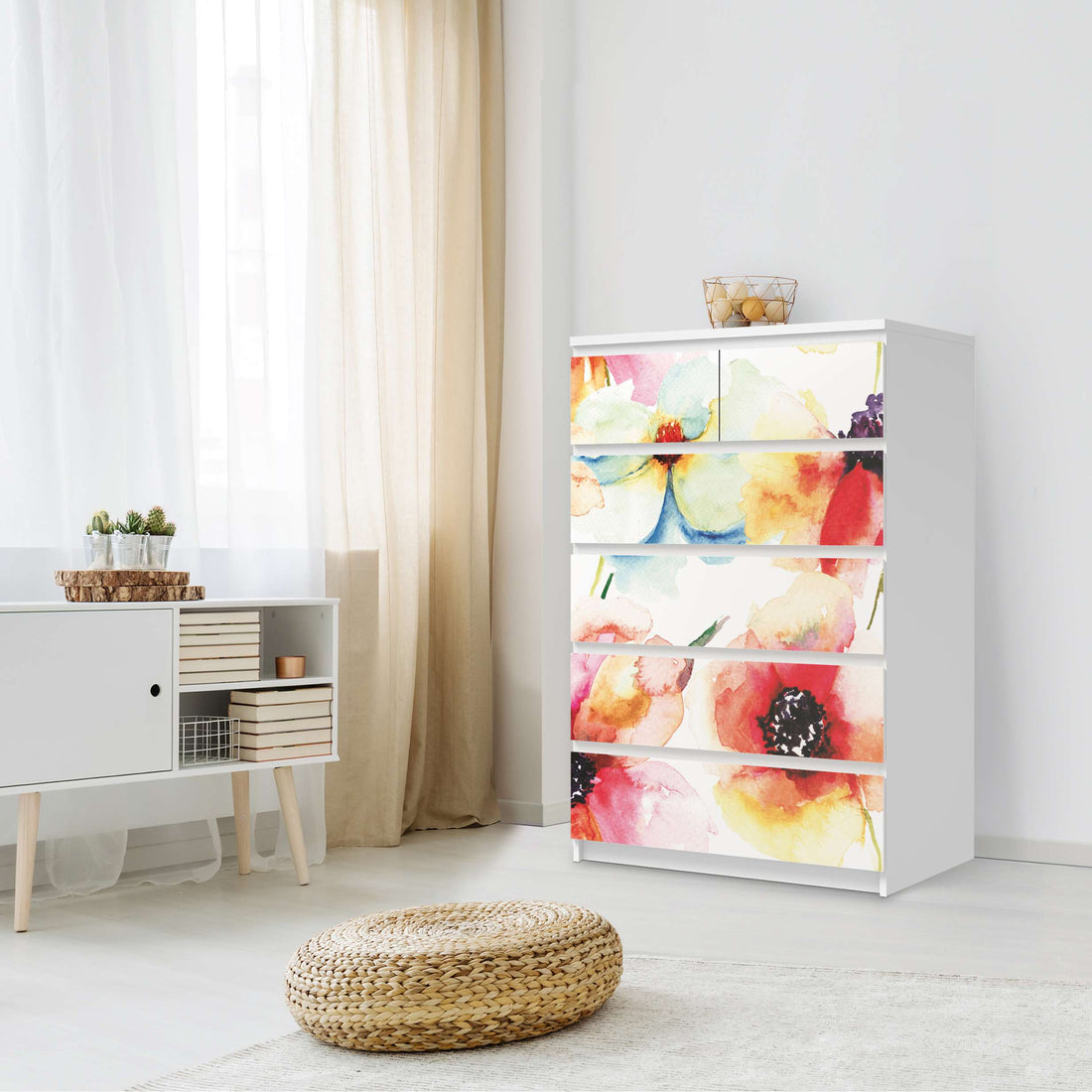 Möbel Klebefolie Water Color Flowers - IKEA Malm Kommode 6 Schubladen (hoch) - Schlafzimmer