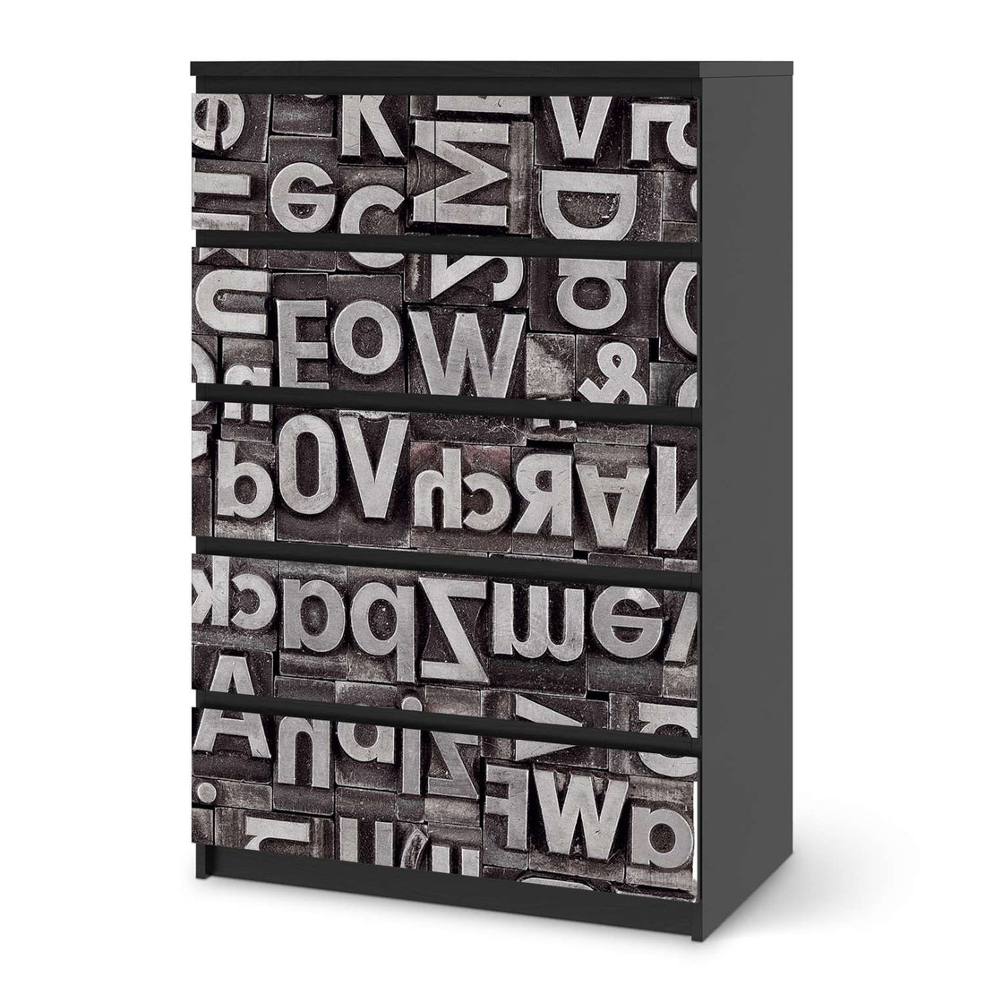 Möbel Klebefolie Alphabet - IKEA Malm Kommode 6 Schubladen (hoch) - schwarz