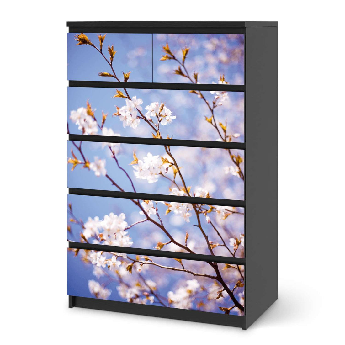 Möbel Klebefolie Apple Blossoms - IKEA Malm Kommode 6 Schubladen (hoch) - schwarz