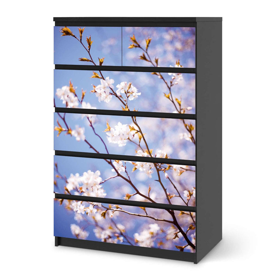 Möbel Klebefolie Apple Blossoms - IKEA Malm Kommode 6 Schubladen (hoch) - schwarz