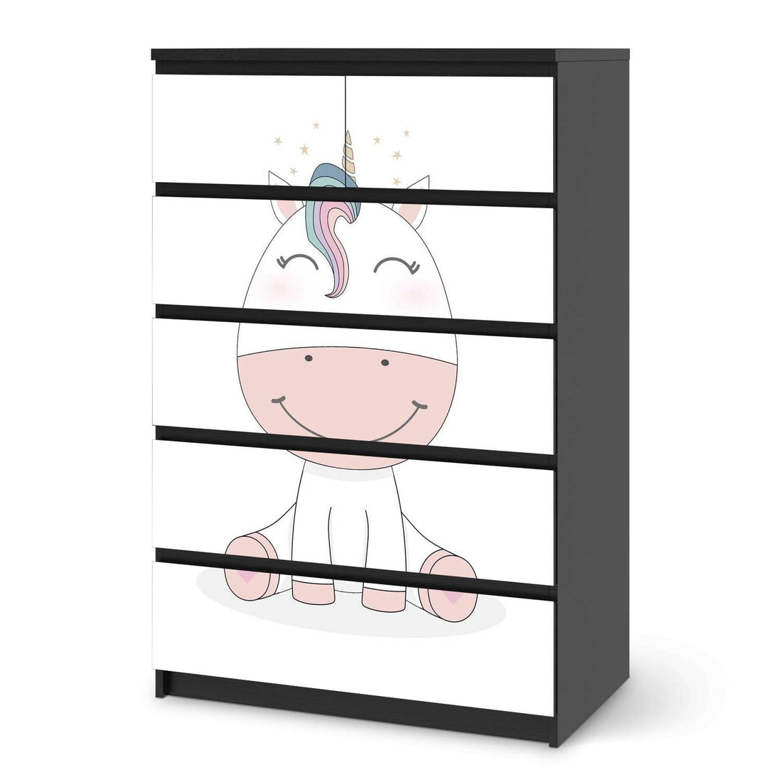 Möbel Klebefolie Baby Unicorn - IKEA Malm Kommode 6 Schubladen (hoch) - schwarz