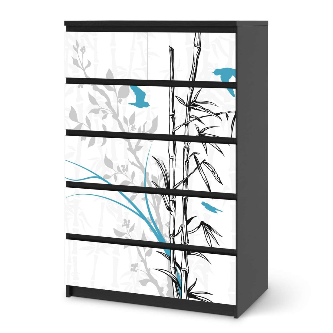 Möbel Klebefolie Bamboo 1 - IKEA Malm Kommode 6 Schubladen (hoch) - schwarz
