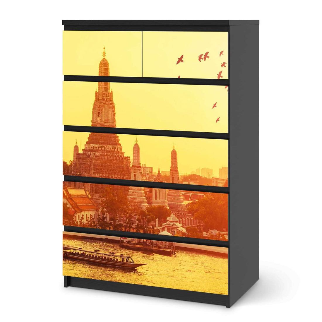 Möbel Klebefolie Bangkok Sunset - IKEA Malm Kommode 6 Schubladen (hoch) - schwarz