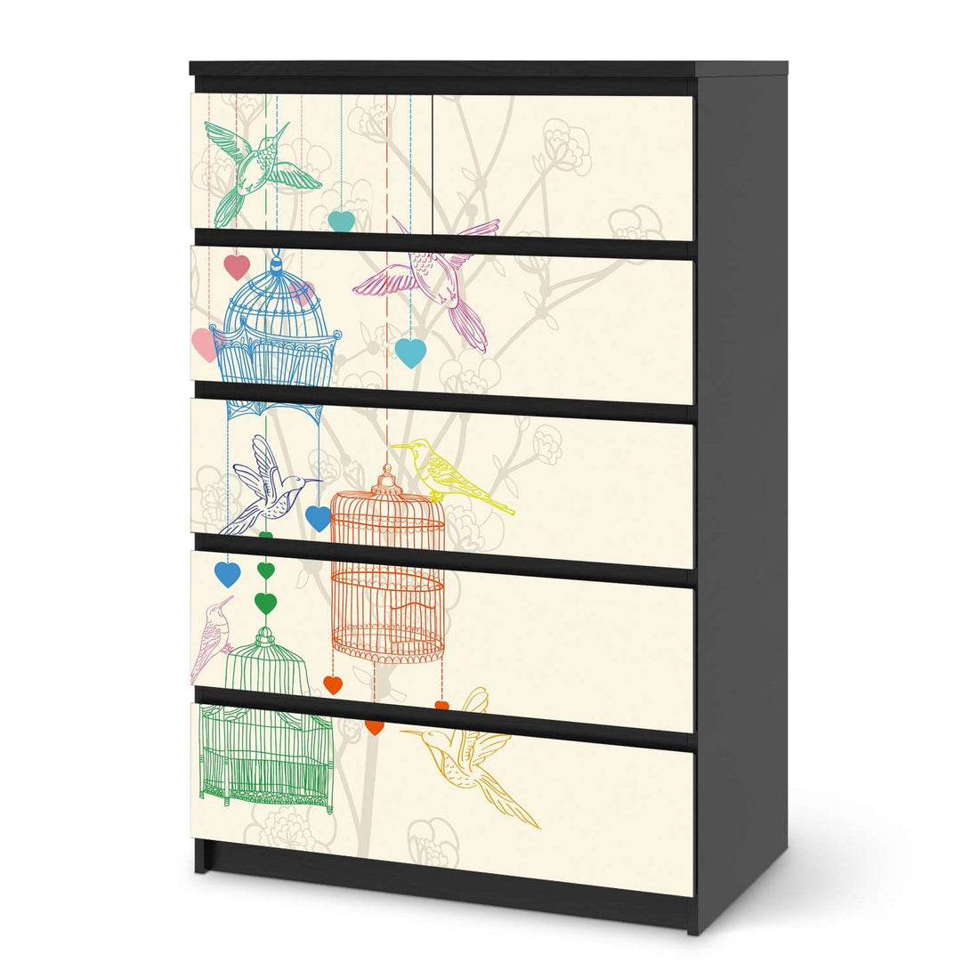 Möbel Klebefolie Birdcage - IKEA Malm Kommode 6 Schubladen (hoch) - schwarz