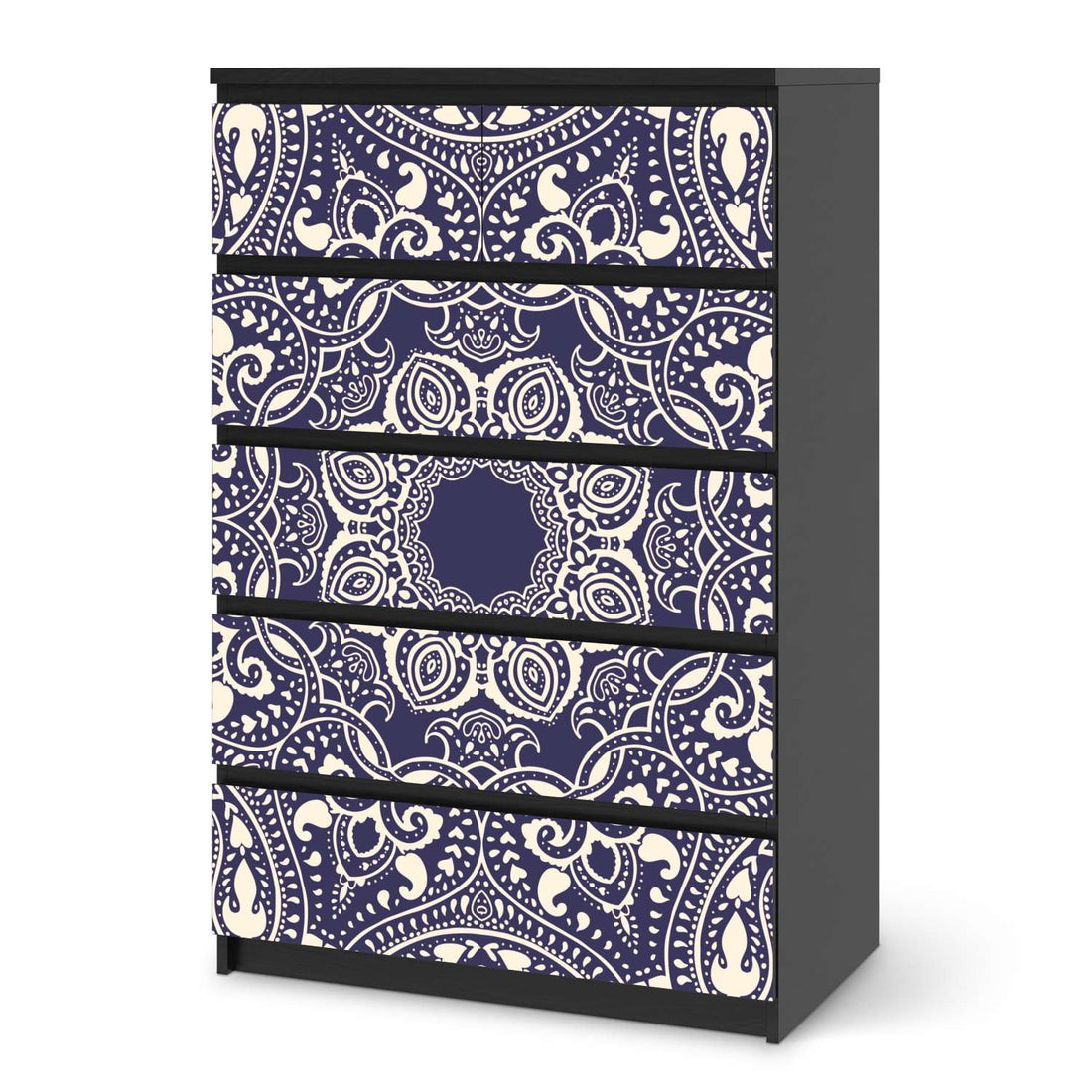 Möbel Klebefolie Blue Mandala - IKEA Malm Kommode 6 Schubladen (hoch) - schwarz