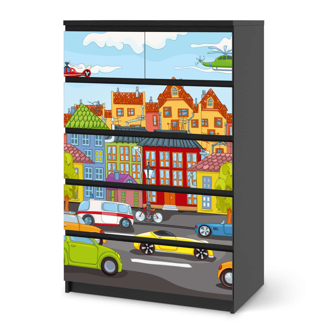 Möbel Klebefolie City Life - IKEA Malm Kommode 6 Schubladen (hoch) - schwarz