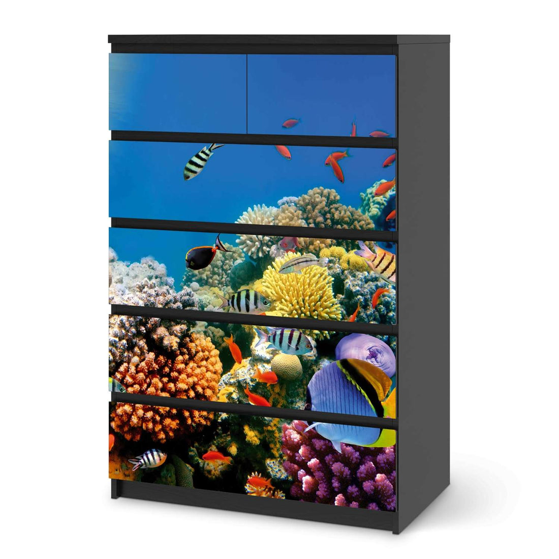 Möbel Klebefolie Coral Reef - IKEA Malm Kommode 6 Schubladen (hoch) - schwarz