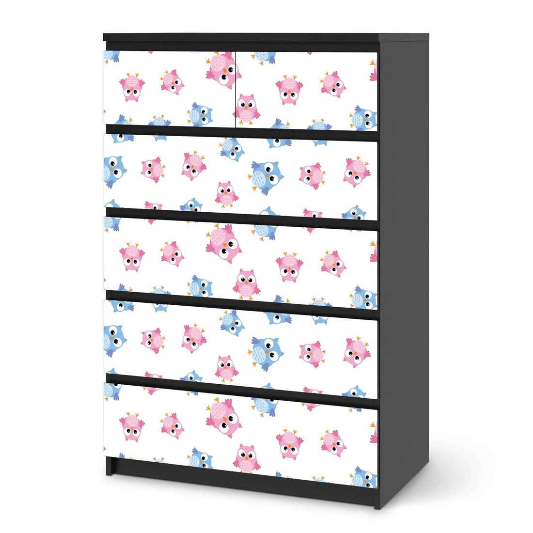 Möbel Klebefolie Eulenparty - IKEA Malm Kommode 6 Schubladen (hoch) - schwarz