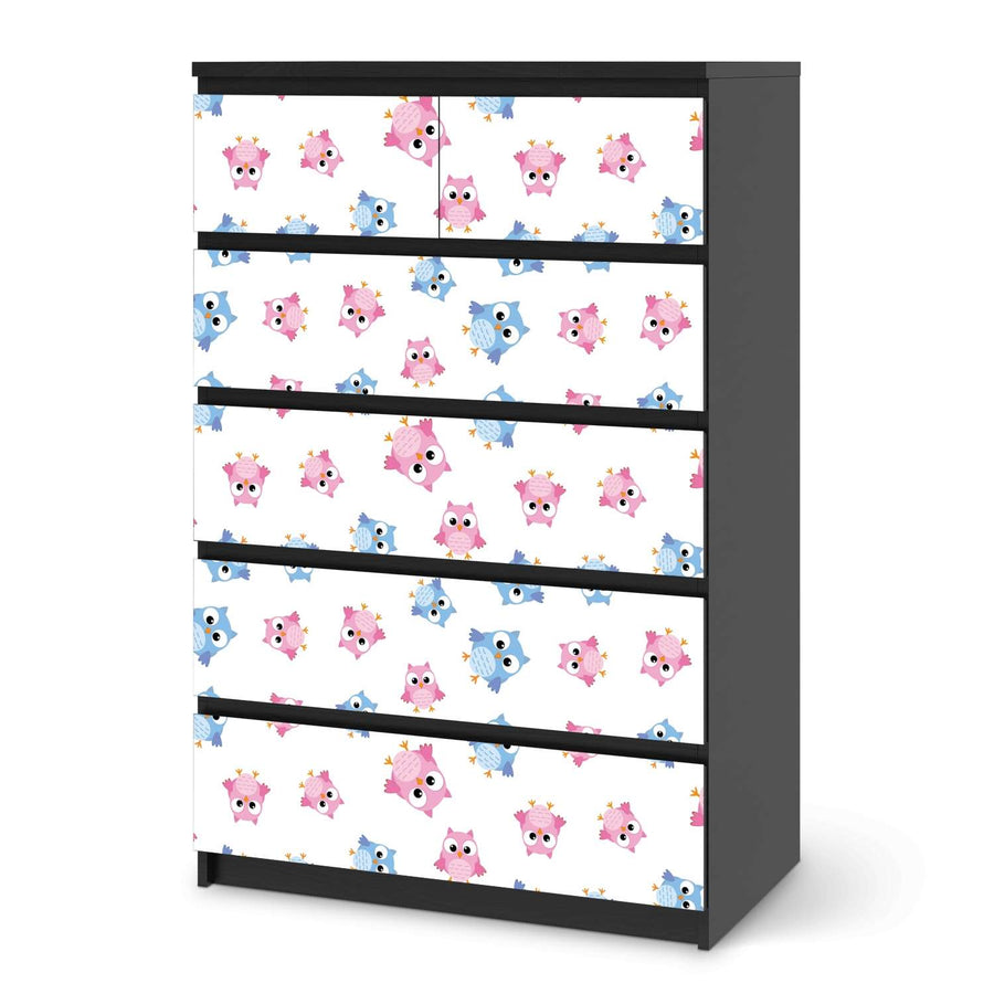 Möbel Klebefolie Eulenparty - IKEA Malm Kommode 6 Schubladen (hoch) - schwarz