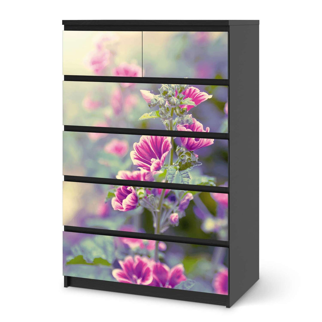 Möbel Klebefolie Flower Gaze - IKEA Malm Kommode 6 Schubladen (hoch) - schwarz