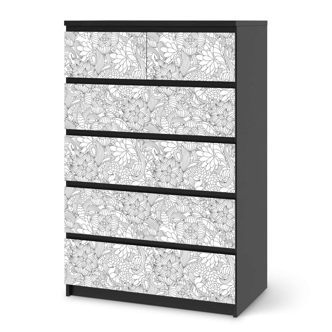 Möbel Klebefolie Flower Lines 2 - IKEA Malm Kommode 6 Schubladen (hoch) - schwarz