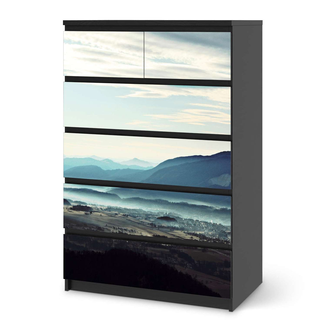 Möbel Klebefolie Fog Village - IKEA Malm Kommode 6 Schubladen (hoch) - schwarz
