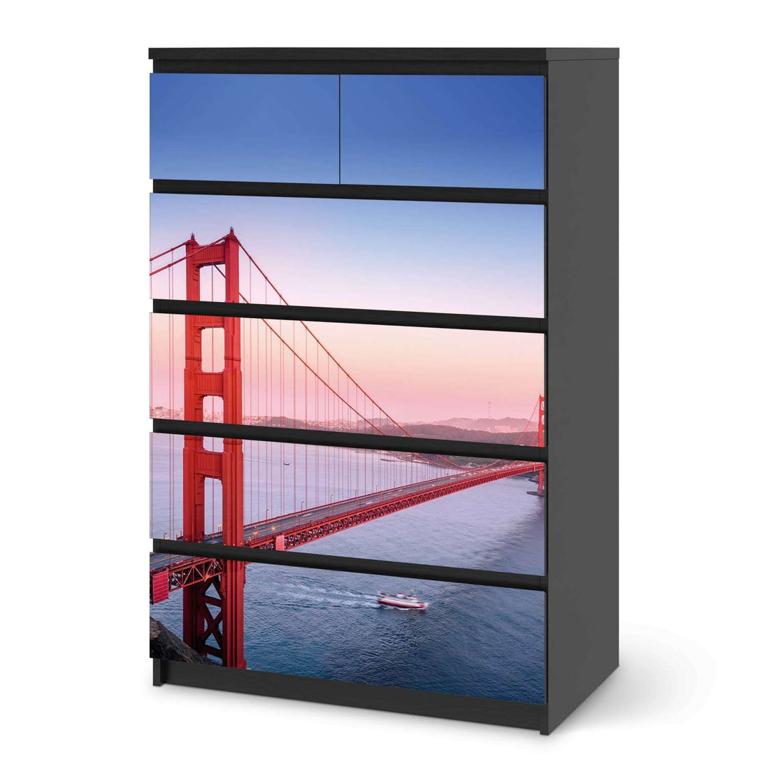 Möbel Klebefolie Golden Gate - IKEA Malm Kommode 6 Schubladen (hoch) - schwarz