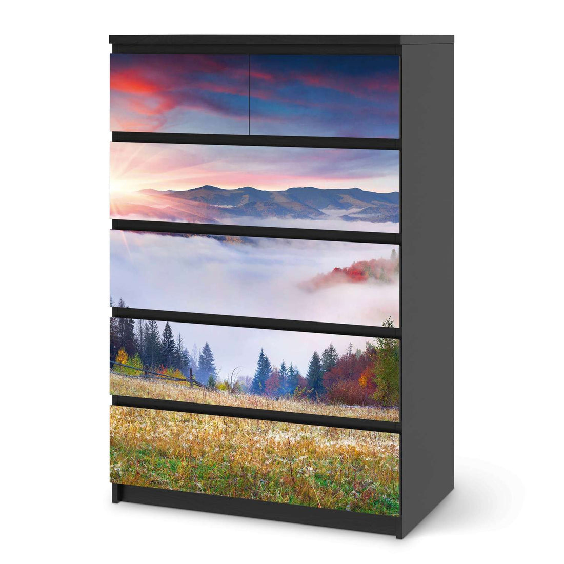 Möbel Klebefolie Herbstwald - IKEA Malm Kommode 6 Schubladen (hoch) - schwarz