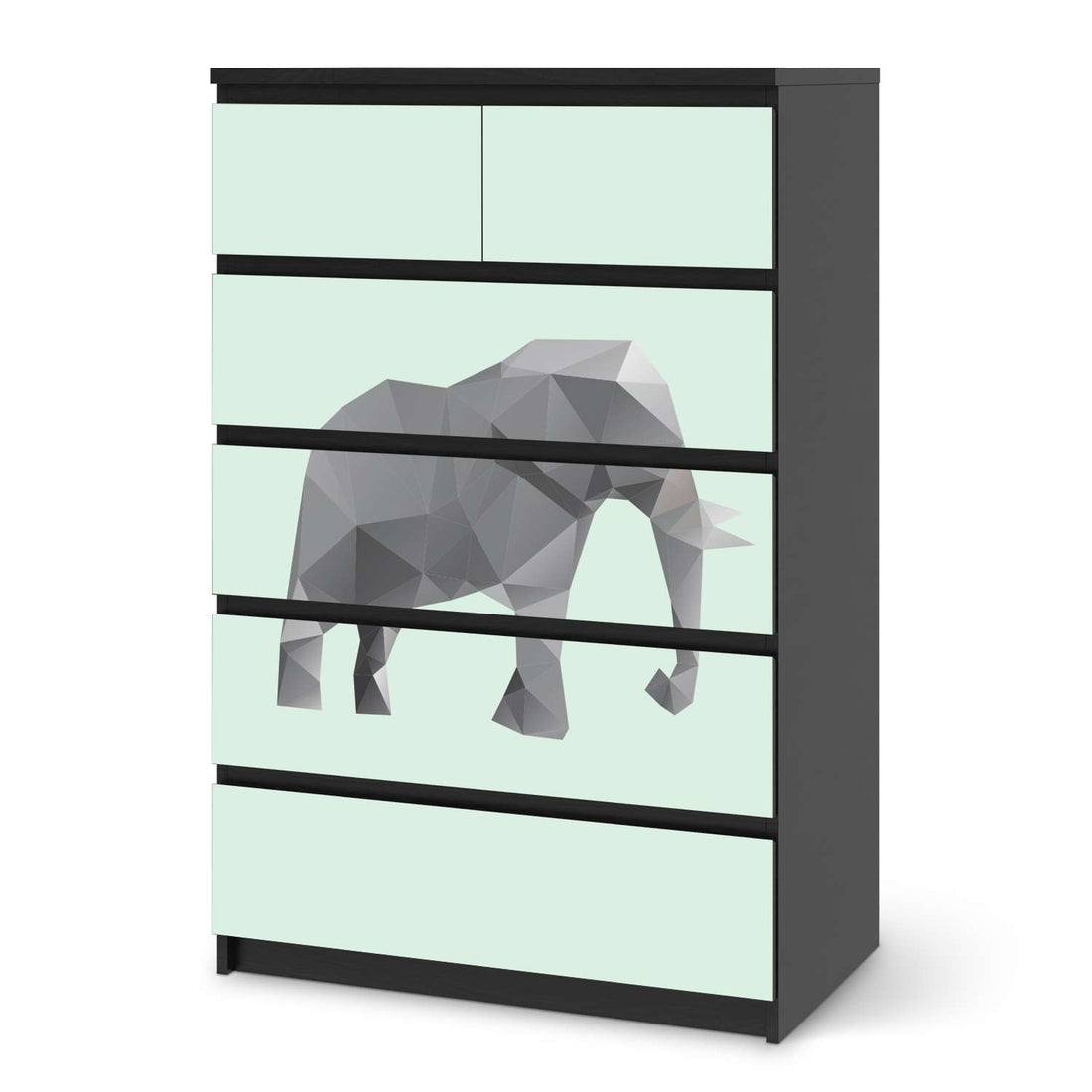 Möbel Klebefolie Origami Elephant - IKEA Malm Kommode 6 Schubladen (hoch) - schwarz