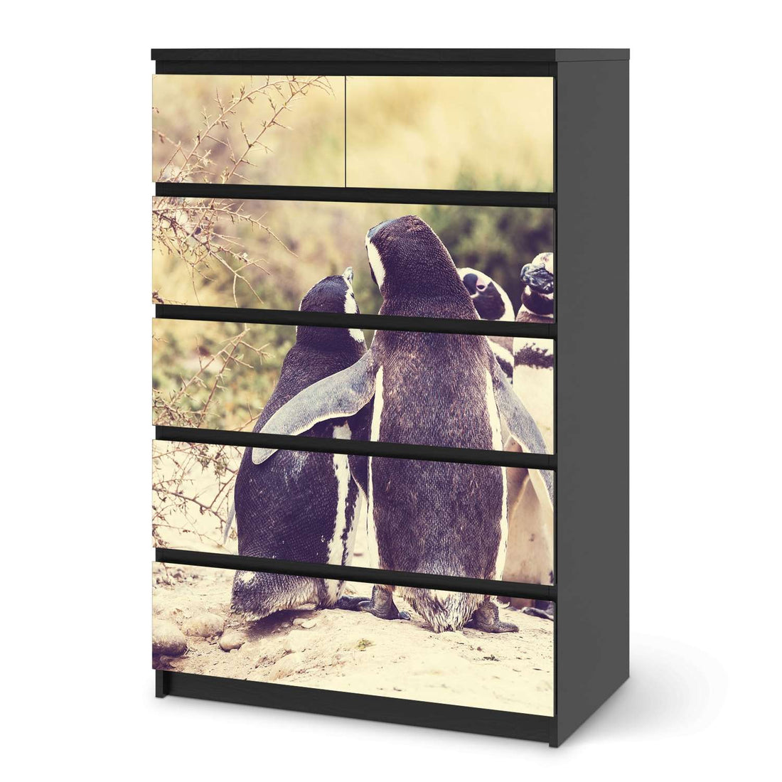 Möbel Klebefolie Pingu Friendship - IKEA Malm Kommode 6 Schubladen (hoch) - schwarz