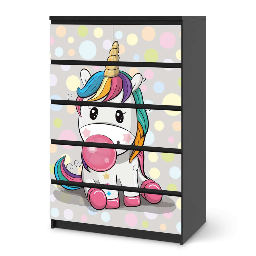 Möbel Klebefolie Rainbow das Einhorn - IKEA Malm Kommode 6 Schubladen (hoch) - schwarz