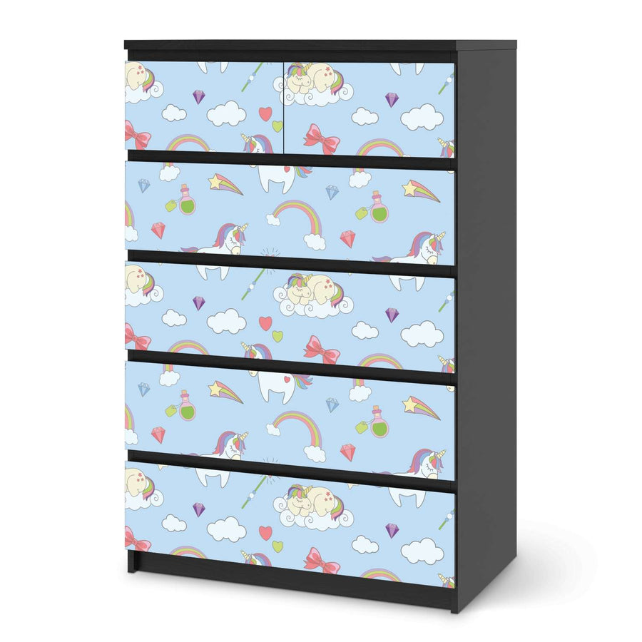 Möbel Klebefolie Rainbow Unicorn - IKEA Malm Kommode 6 Schubladen (hoch) - schwarz
