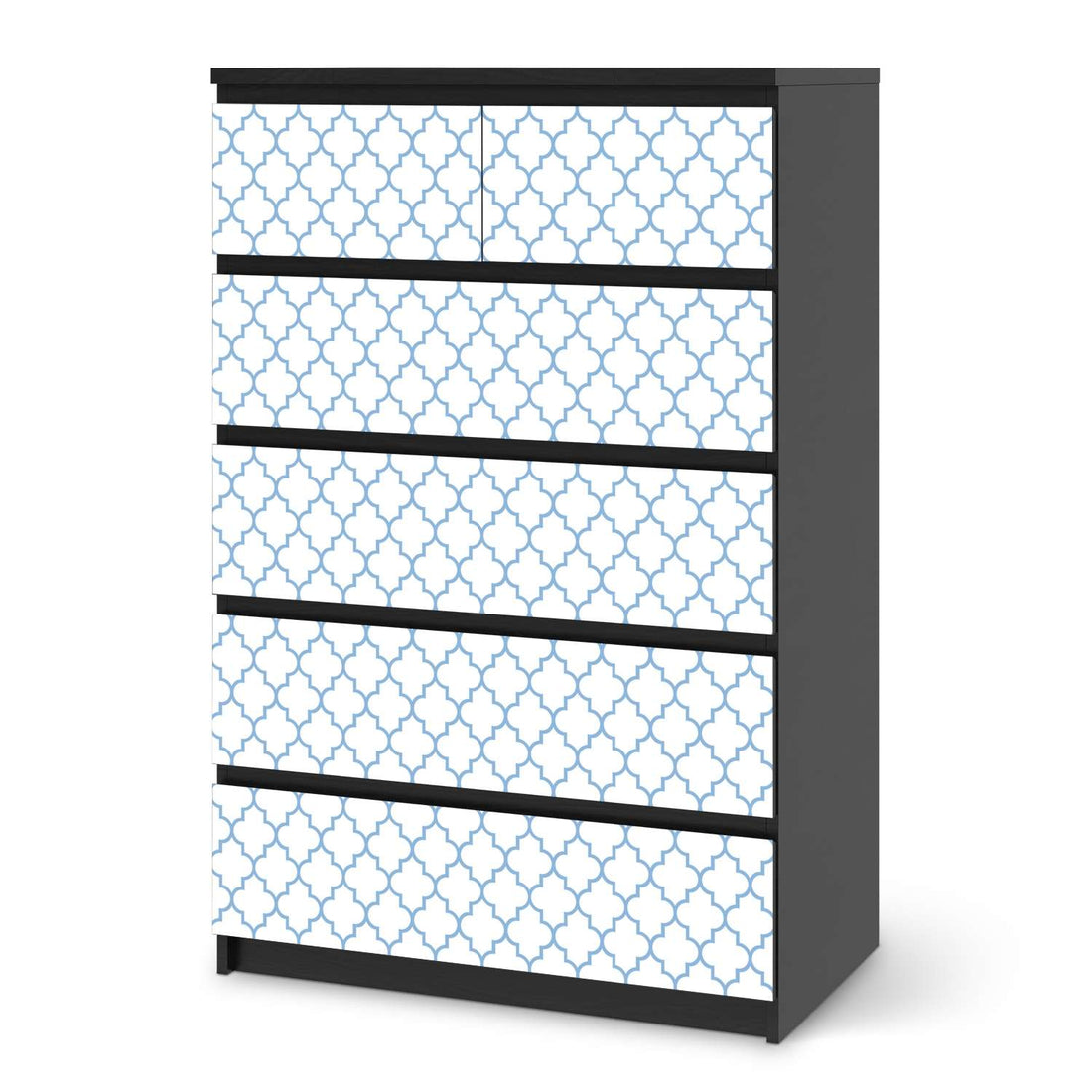 Möbel Klebefolie Retro Pattern - Blau - IKEA Malm Kommode 6 Schubladen (hoch) - schwarz