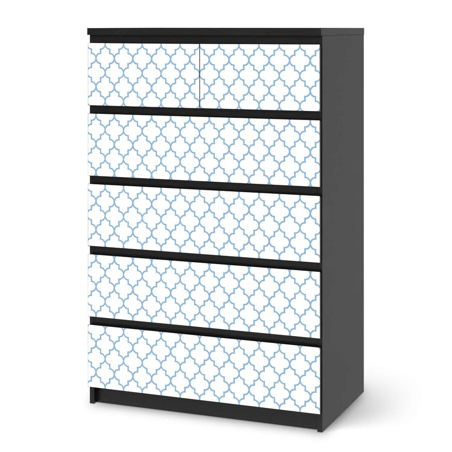 Möbel Klebefolie Retro Pattern - Blau - IKEA Malm Kommode 6 Schubladen (hoch) - schwarz