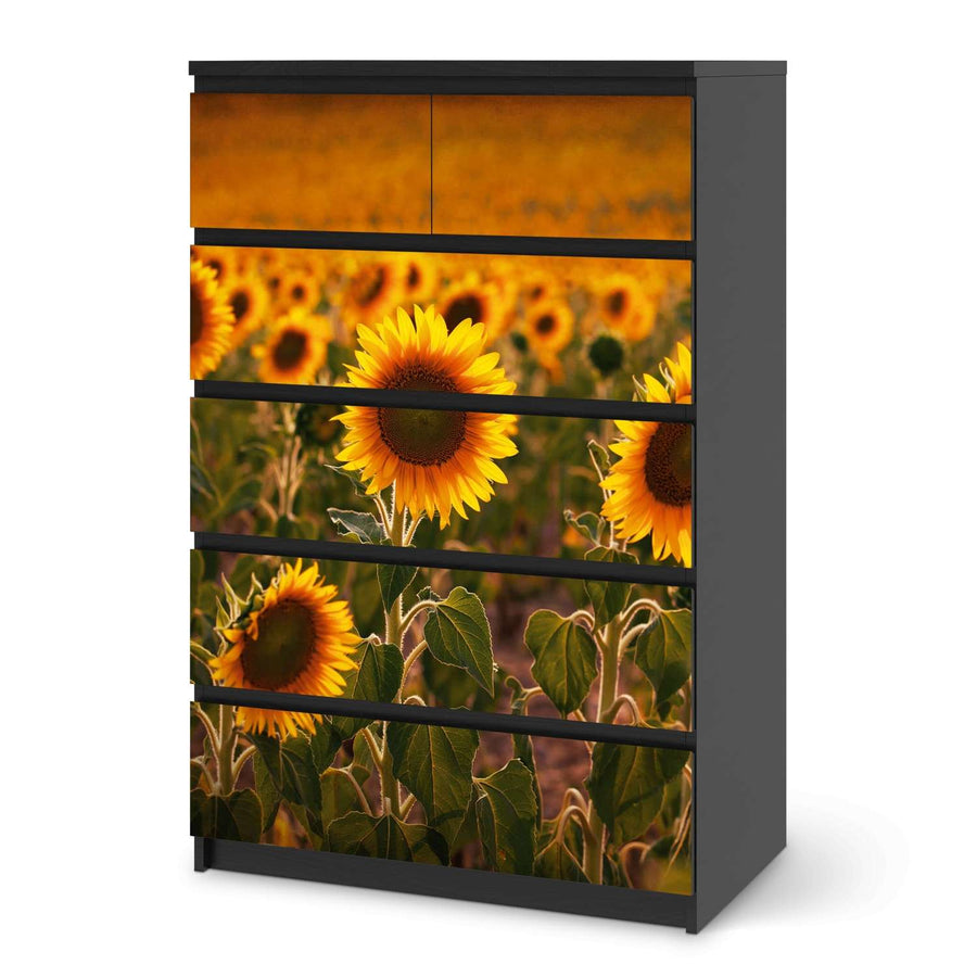Möbel Klebefolie Sunflowers - IKEA Malm Kommode 6 Schubladen (hoch) - schwarz