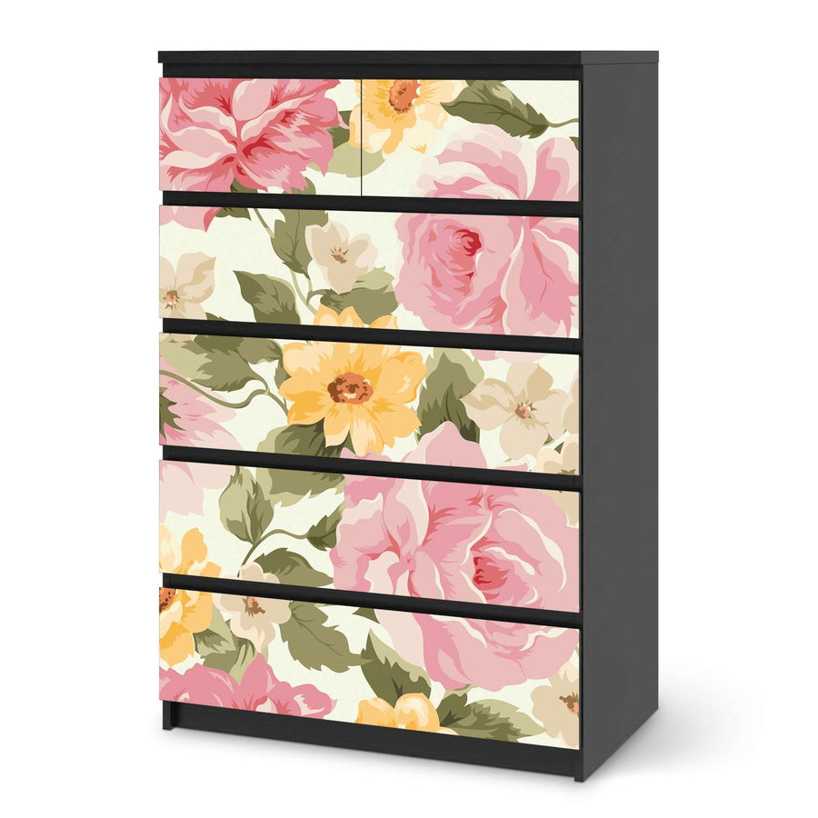 Möbel Klebefolie Vintage Flowers - IKEA Malm Kommode 6 Schubladen (hoch) - schwarz