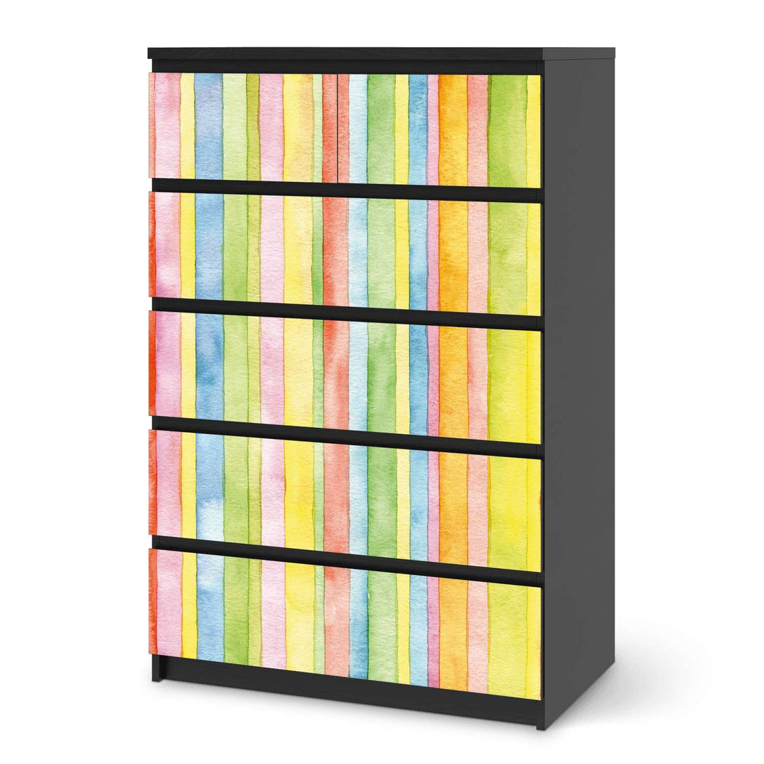 Möbel Klebefolie Watercolor Stripes - IKEA Malm Kommode 6 Schubladen (hoch) - schwarz