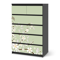 Möbel Klebefolie White Blossoms - IKEA Malm Kommode 6 Schubladen (hoch) - schwarz