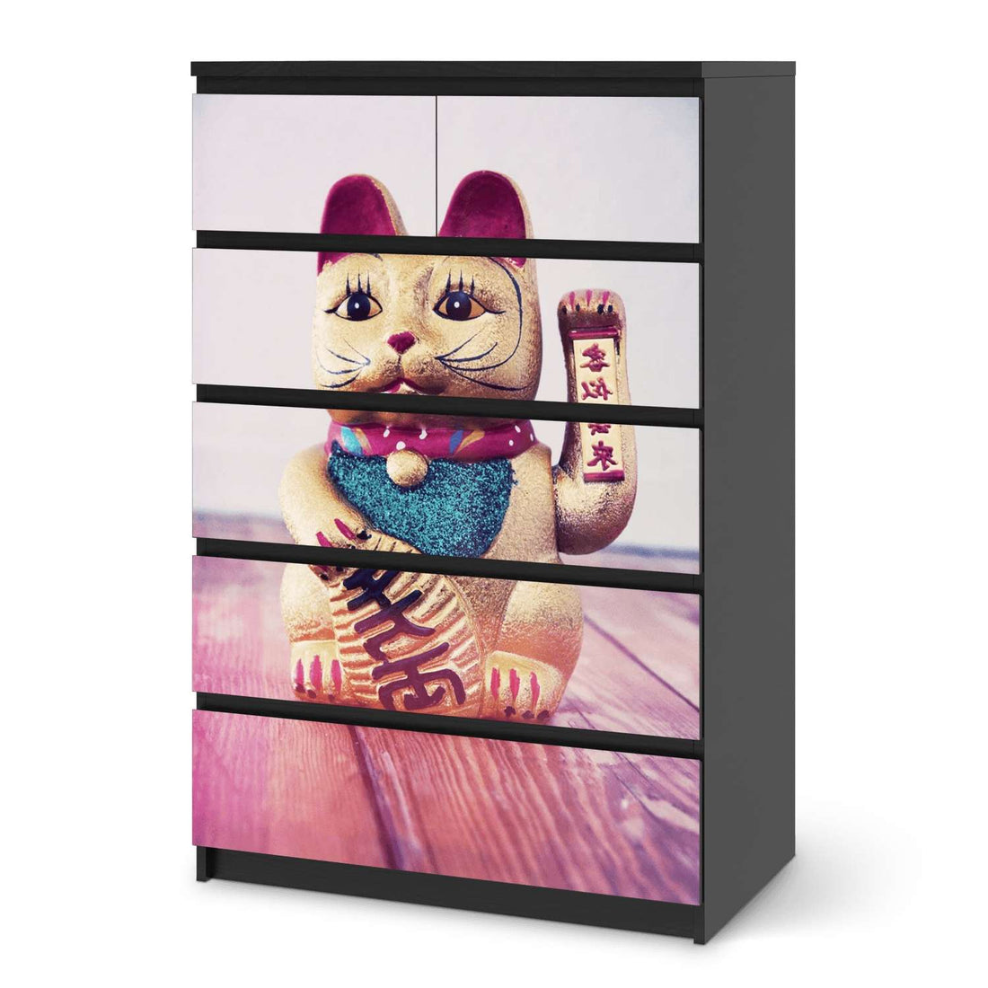 Möbel Klebefolie Winkekatze - IKEA Malm Kommode 6 Schubladen (hoch) - schwarz