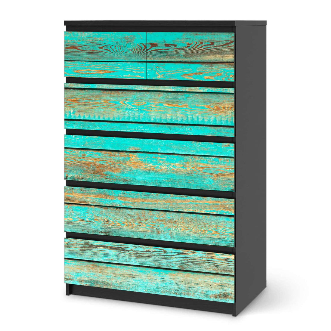Möbel Klebefolie Wooden Aqua - IKEA Malm Kommode 6 Schubladen (hoch) - schwarz