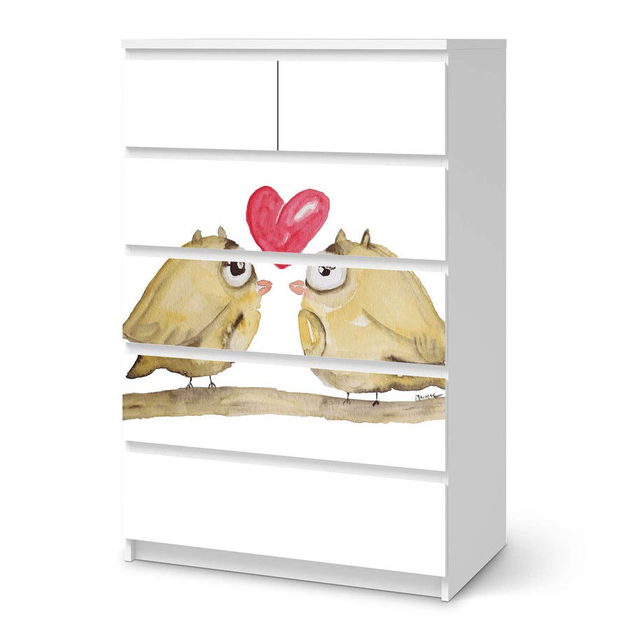Möbel Klebefolie 2 kleine Eulen - IKEA Malm Kommode 6 Schubladen (hoch)  - weiss