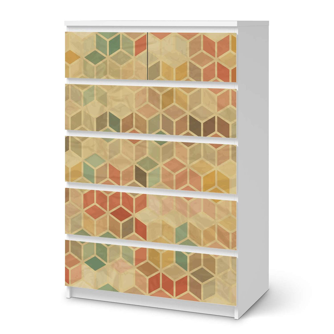 Möbel Klebefolie 3D Retro - IKEA Malm Kommode 6 Schubladen (hoch)  - weiss