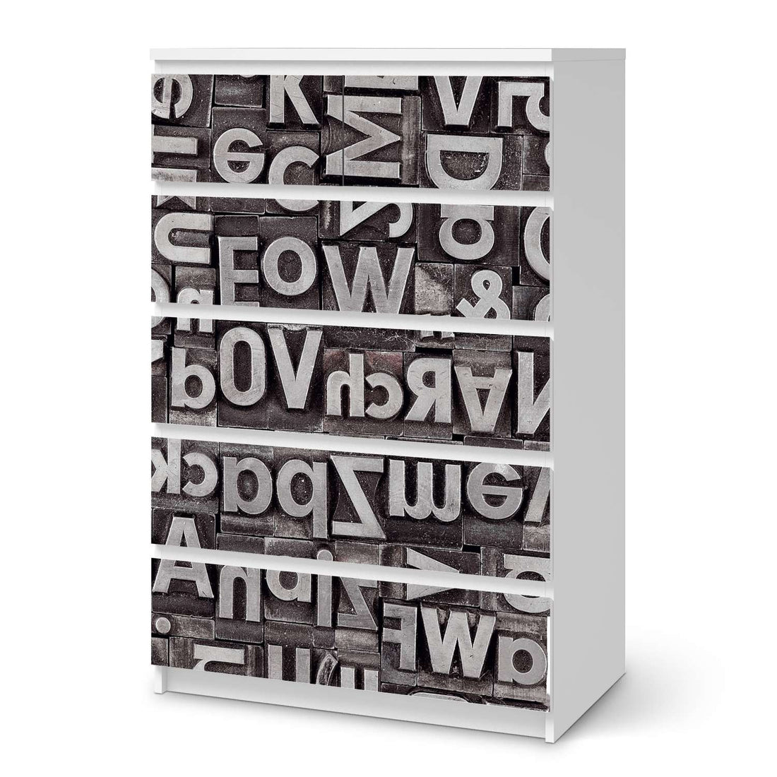 Möbel Klebefolie Alphabet - IKEA Malm Kommode 6 Schubladen (hoch)  - weiss