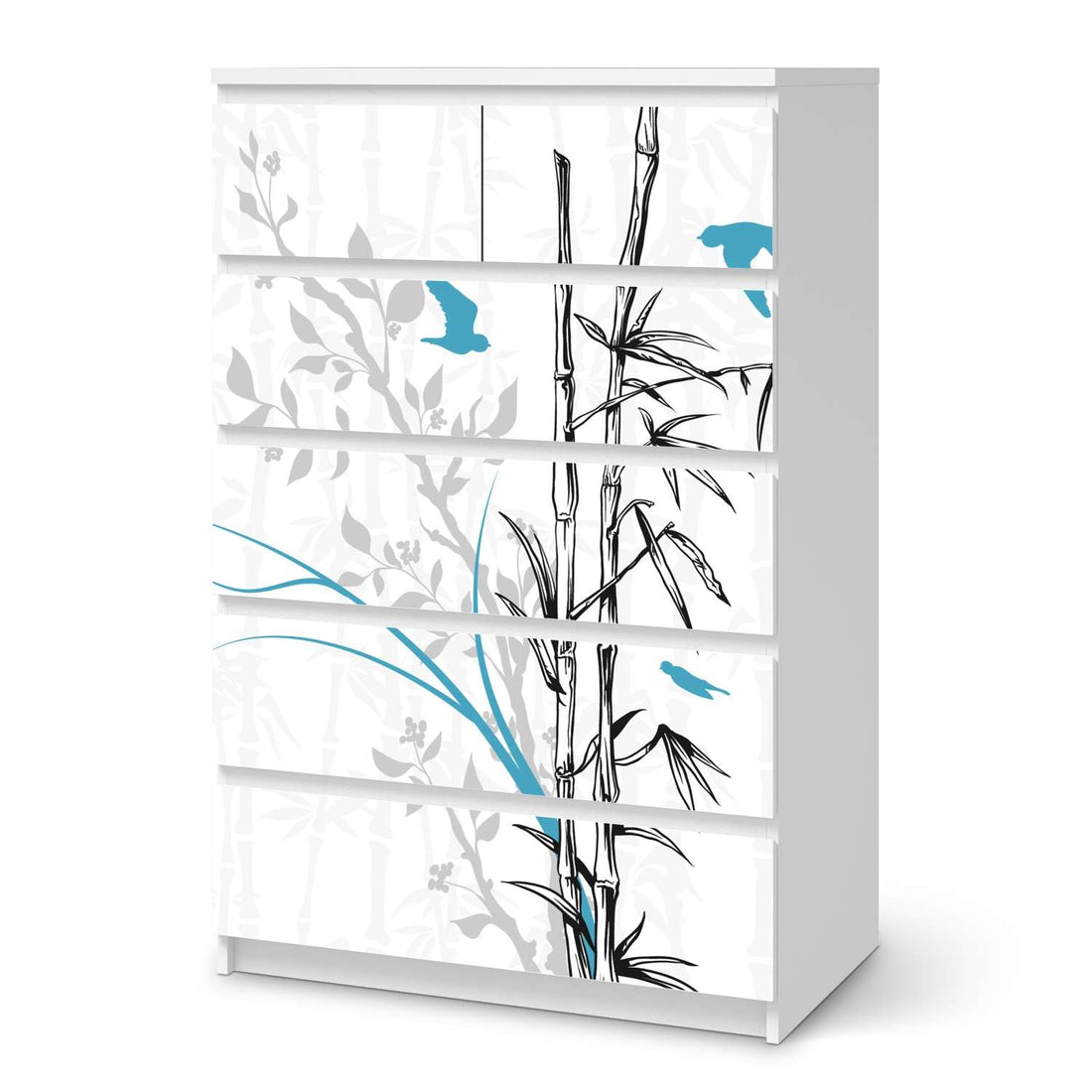 Möbel Klebefolie Bamboo 1 - IKEA Malm Kommode 6 Schubladen (hoch)  - weiss