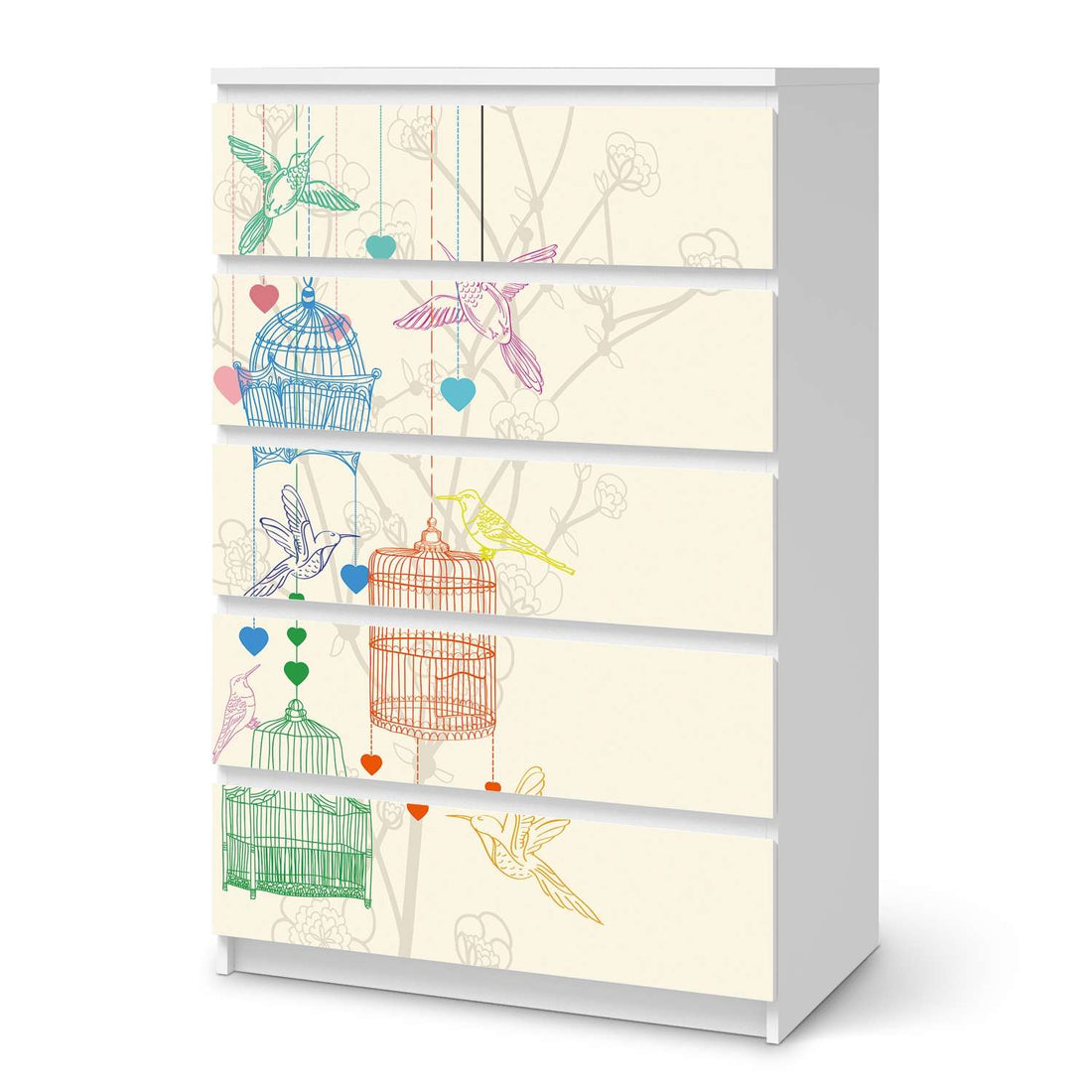 Möbel Klebefolie Birdcage - IKEA Malm Kommode 6 Schubladen (hoch)  - weiss
