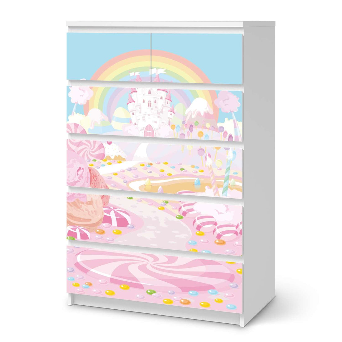 Möbel Klebefolie Candyland - IKEA Malm Kommode 6 Schubladen (hoch)  - weiss