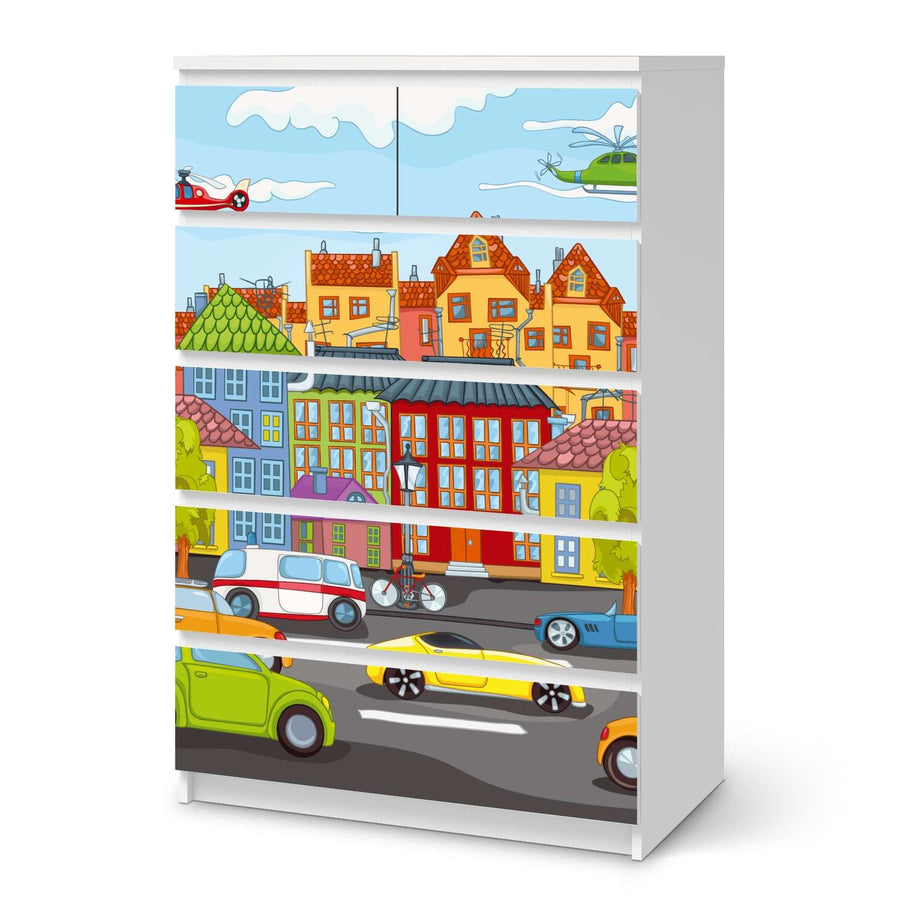 Möbel Klebefolie City Life - IKEA Malm Kommode 6 Schubladen (hoch)  - weiss