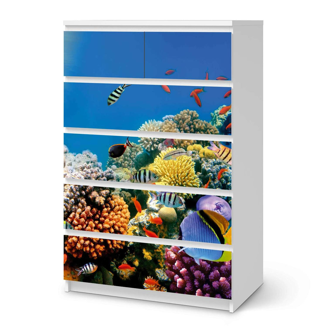 Möbel Klebefolie Coral Reef - IKEA Malm Kommode 6 Schubladen (hoch)  - weiss