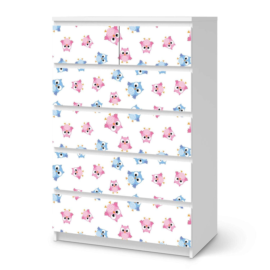 Möbel Klebefolie Eulenparty - IKEA Malm Kommode 6 Schubladen (hoch)  - weiss