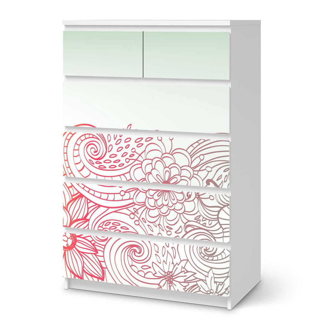Möbel Klebefolie Floral Doodle - IKEA Malm Kommode 6 Schubladen (hoch)  - weiss
